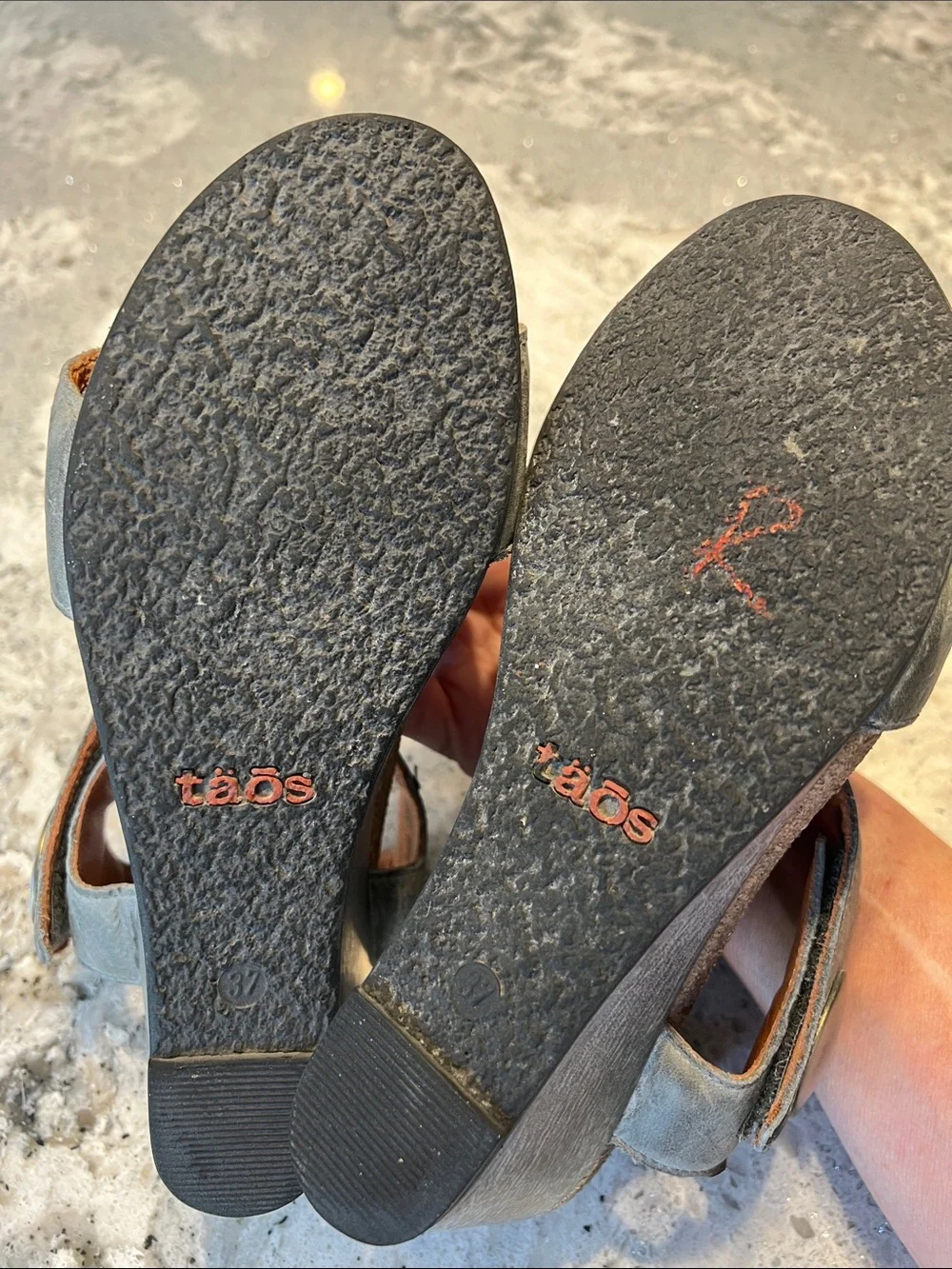 Taos Carousel 2 Leather Wedge Sandals Gray Size 37 US 6 6.5 Excellent Condition
